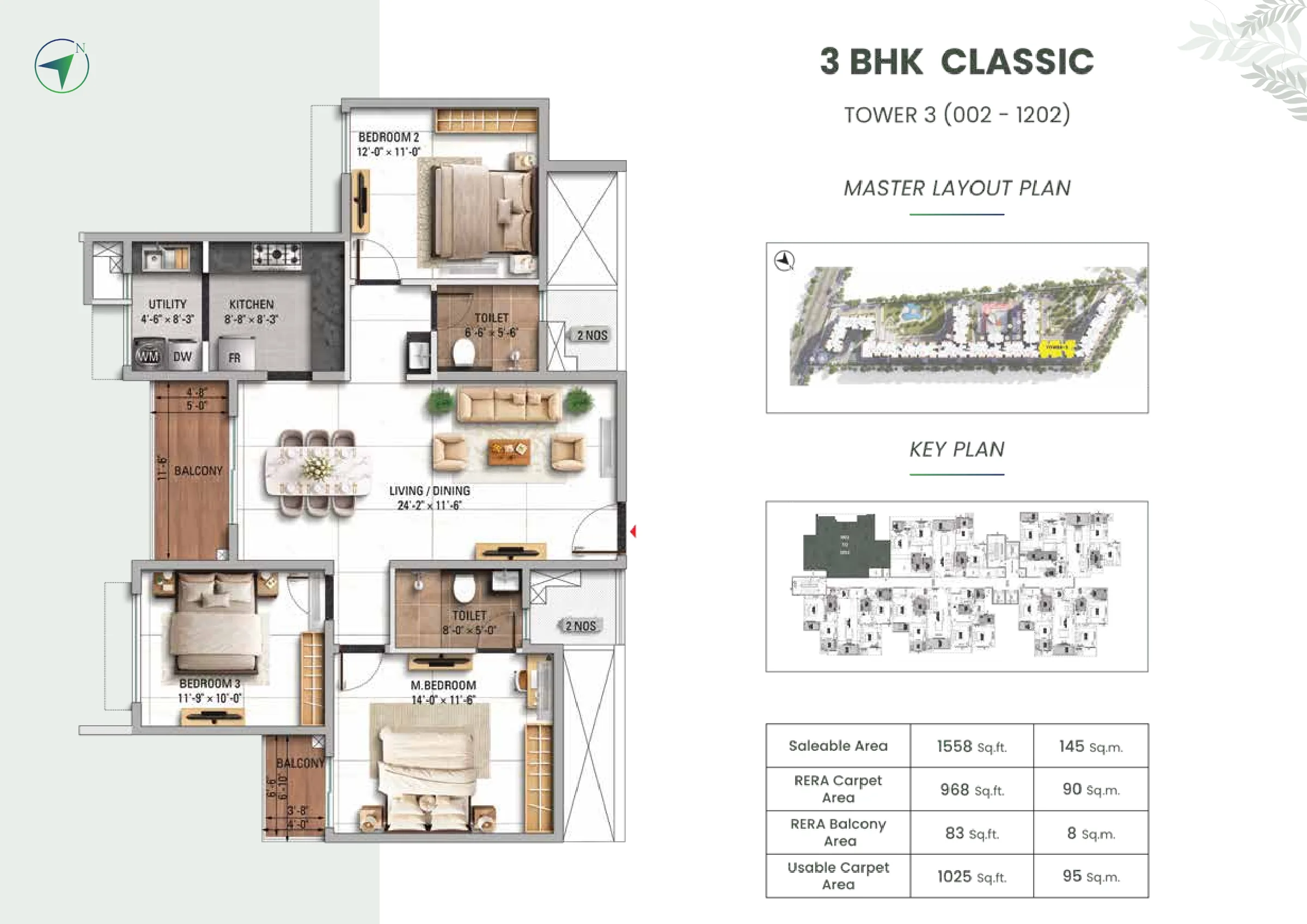 3 BHK Classic Floor Plan TVS Emerald Altura