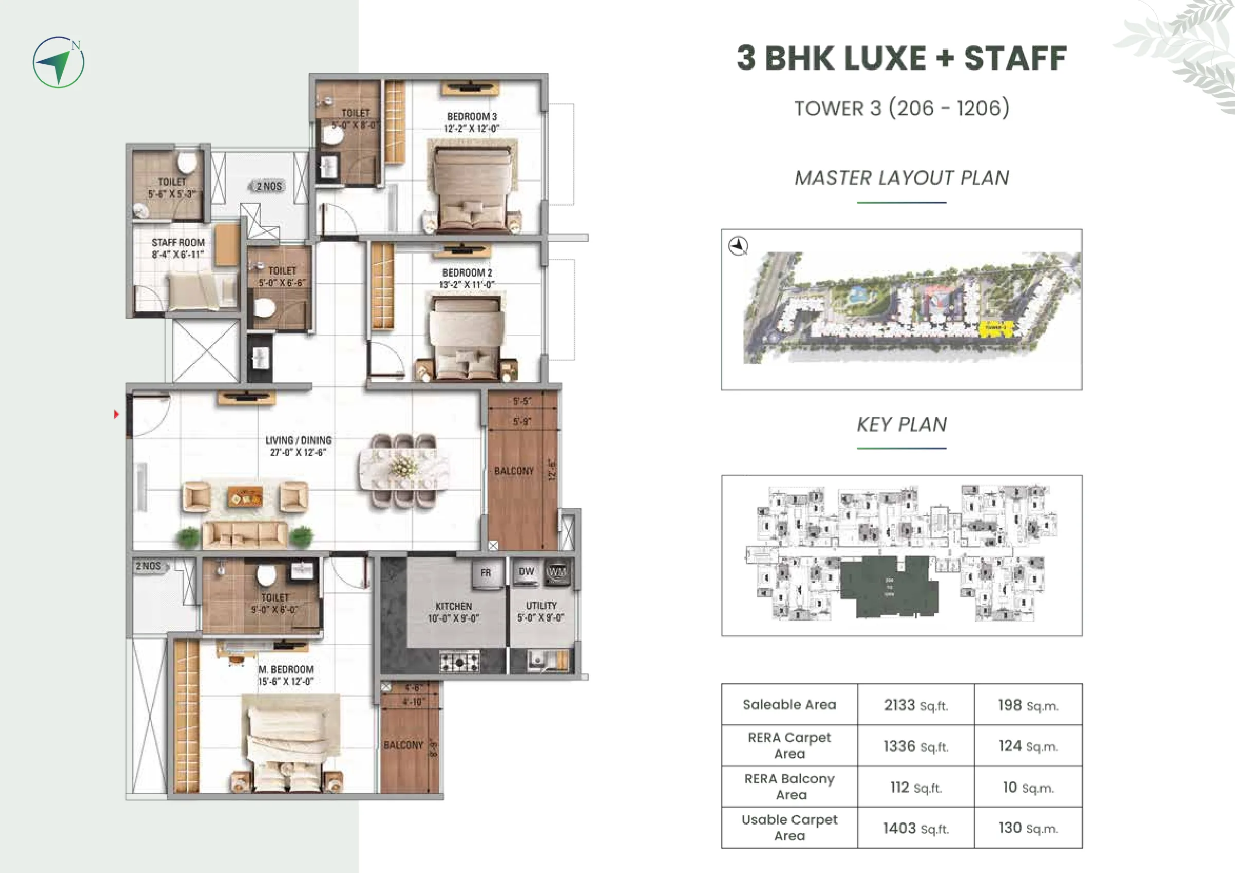 3 BHK Luxe Plus Staff Floor Plan TVS Emerald Altura