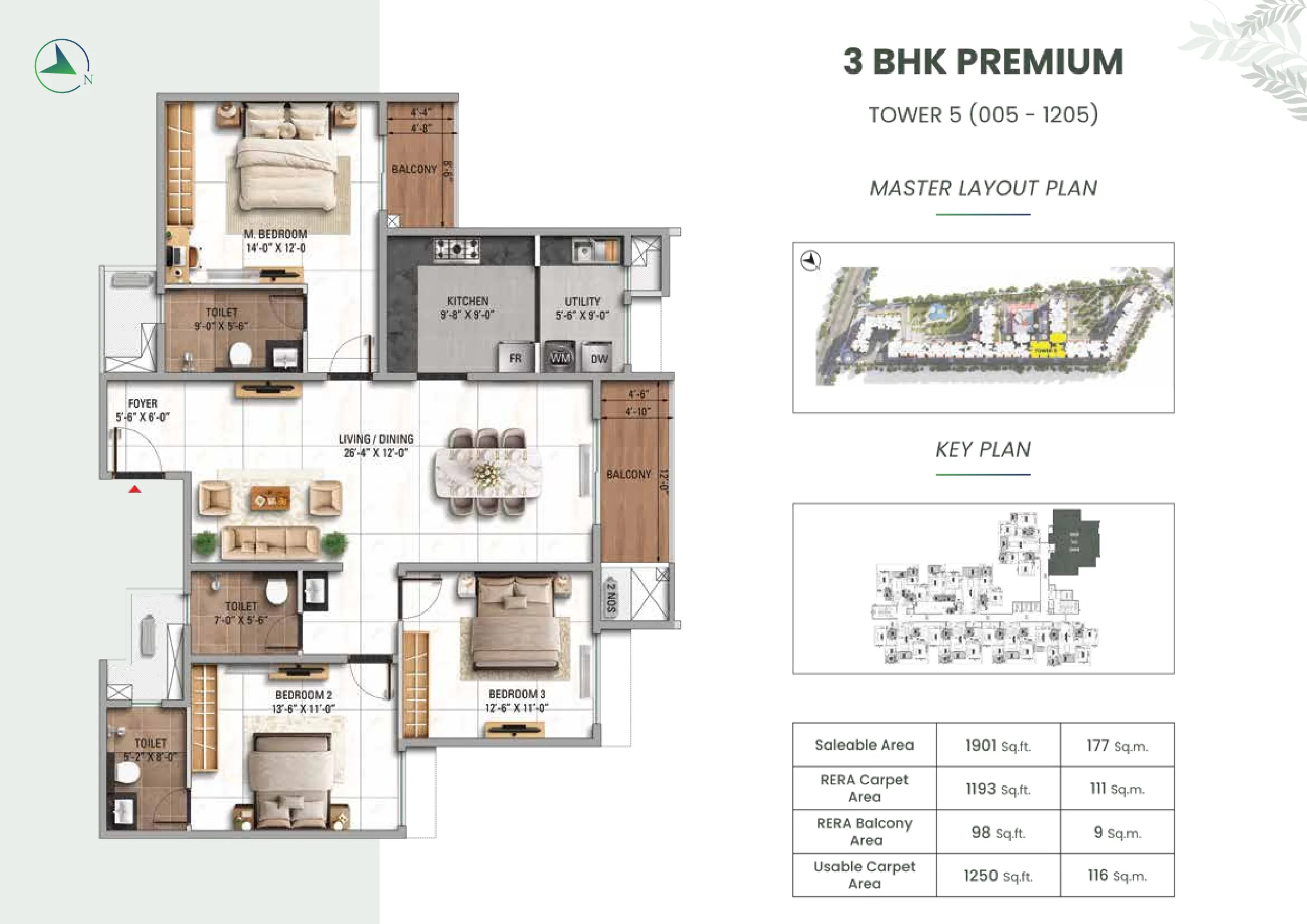 3 BHK Premium Floor Plan TVS Emerald Altura